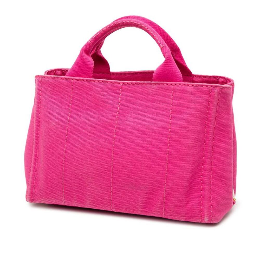 Pre Loved prada Canvas Tote Bag Women Pink Satchel - Picture 2 of 7